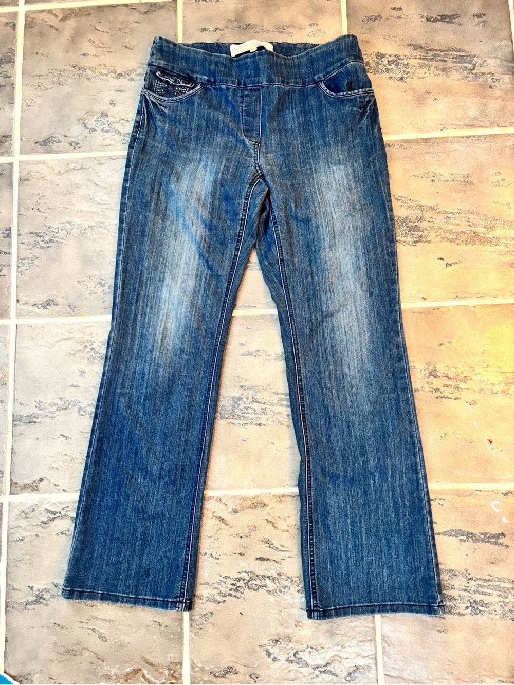 Contrast Y2K Bootcut Jeans Size 9 Rhinestone Flap Pocket McBling Pull On Comfort